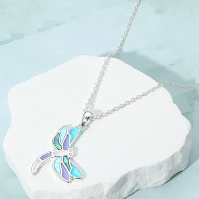 Fashnzfab Sea Glass Dragonfly Pendant Necklace In Metallic