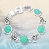 Fashnzfab Sea Glass Embossed Turtle Metal Magnetic Link Bracelet Antique Silver, Turquoise In Multi