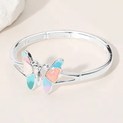 Fashnzfab Sea Glass Enamel Butterfly Pointed Stretch Bracelet In Blue
