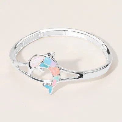 Fashnzfab Sea Glass Enamel Dolphin Pointed Stretch Bracelet In Multi