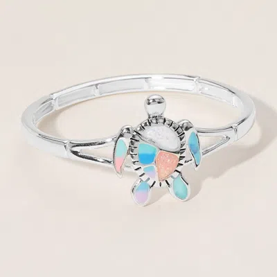 Fashnzfab Sea Glass Enamel Sea Turtle Pointed Stretch Bracelet In Silver