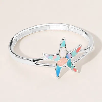 Fashnzfab Sea Glass Enamel Starfish Pointed Stretch Bracelet Multi, Silver