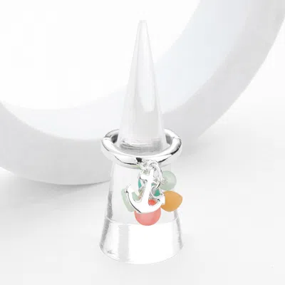 Fashnzfab Sea Glass Metal Anchor Dangle Stretch Ring - Multi, Silver