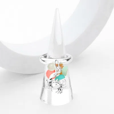 Fashnzfab Sea Glass Metal Crab Dangle Stretch Ring In Metallic