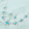 Fashnzfab Sea Glass Metal Turtle Link Necklace In Blue