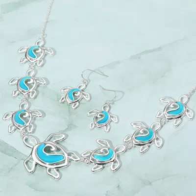 Fashnzfab Sea Glass Metal Turtle Link Necklace In Blue