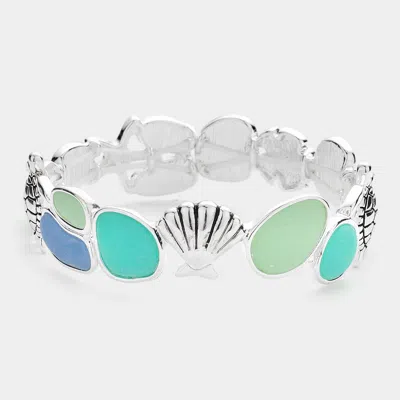 Fashnzfab Sea Glass Metal Turtle Starfish Sand Dollar Stretch Bracelet Antique Silver In Multi