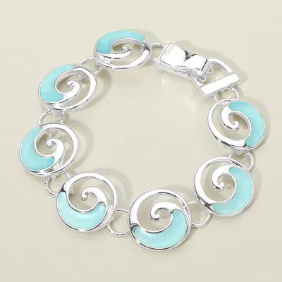 Fashnzfab Sea Glass Ocean Wave Swirl Link Magnetic Bracelet In Blue