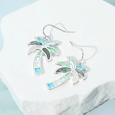 Fashnzfab Sea Glass Palm Tree Dangle Earrings 0.9" X 1.3" In Multi
