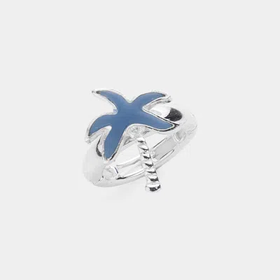Fashnzfab Sea Glass Palm Tree Stretch Ring In Blue