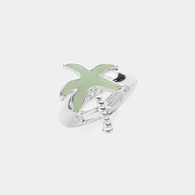 Fashnzfab Sea Glass Palm Tree Stretch Ring In Green