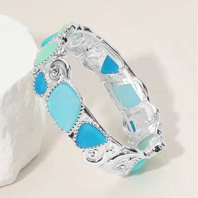 Fashnzfab Sea Glass Pebble Stretch Bracelet Blue, Silver In Multi
