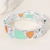 Fashnzfab Sea Glass Pebble Stretch Bracelet Green, Silver In Multi