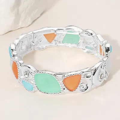 Fashnzfab Sea Glass Pebble Stretch Bracelet Green, Silver In Multi