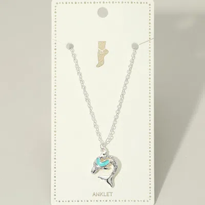 Fashnzfab Sea Glass Rhinestone Pave Dolphin Charm Anklet In Multi