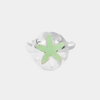Fashnzfab Sea Glass Sand Dollar Stretch Ring - Silver, Turquoise In Brown