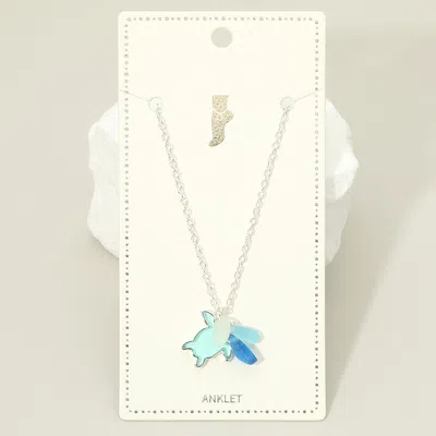 Fashnzfab Sea Glass Sea Turtle Charm Anklet In Blue