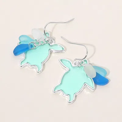 Fashnzfab Sea Glass Sea Turtle Dangle Earrings In Multi