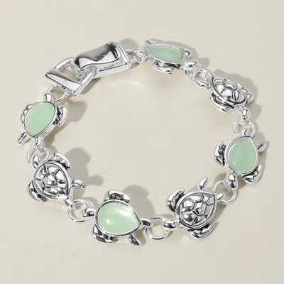 Fashnzfab Sea Glass Sea Turtle Link Magnetic Bracelet In Metallic