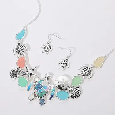 Fashnzfab Sea Glass Sea Turtle Metal Seashell Sand Dollar Starfish Embellished Necklace In Multi