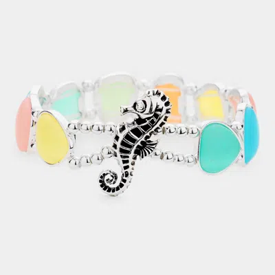 Fashnzfab Sea Glass Seahorse Metal Stretch Bracelet Antique Silver, Multi