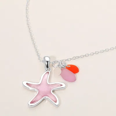 Fashnzfab Sea Glass Starfish Charm Pendant Necklace In Pink