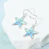 Fashnzfab Sea Glass Starfish Dangle Earrings - Blue In Blue