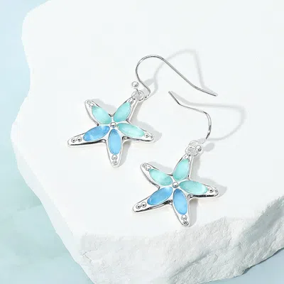Fashnzfab Sea Glass Starfish Dangle Earrings - Blue