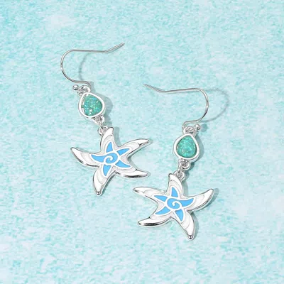 Fashnzfab Sea Glass Starfish Link Drop Dangle Earrings In Multi