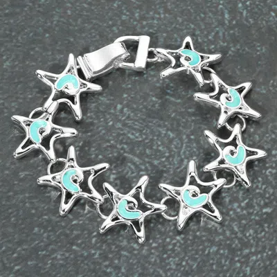 Fashnzfab Sea Glass Starfish Link Magnetic Bracelet Blue, Silver In Multi