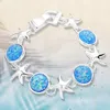 Fashnzfab Sea Glass Starfish Metal Magnetic Link Bracelet Blue, Silver In Multi