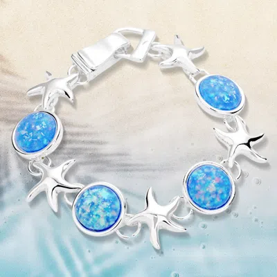 Fashnzfab Sea Glass Starfish Metal Magnetic Link Bracelet Blue, Silver In Multi