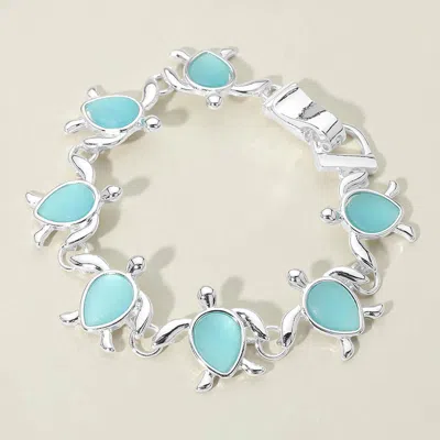 Fashnzfab Sea Glass Turtle Charm Link Magnetic Bracelet In Silver