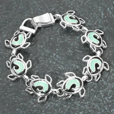 Fashnzfab Sea Glass Turtle Link Magnetic Bracelet Mint, Silver In Multi