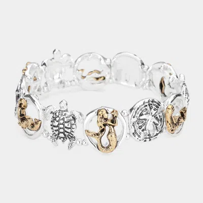 Fashnzfab Sea Life Antique Metal Pendant Link Stretch Bracelet In Multi