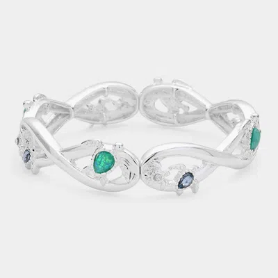 Fashnzfab Sea Turtle Accented Stretch Bracelet Multi, Silver