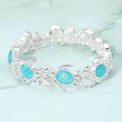 Fashnzfab Sea Turtle Charm Beaded Stretch Bracelet In Metallic