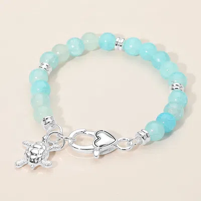 Fashnzfab Sea Turtle Charm Beaded Stretch Bracelet In Multi