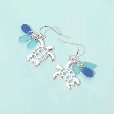 Fashnzfab Sea Turtle Charm Drop Dangle Earrings In Silver