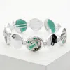 Fashnzfab Sea Turtle Embossed Metal Disc Link Stretch Bracelet Antique Silver, Mint In Multi