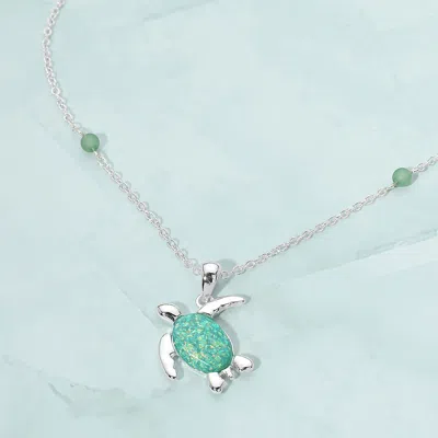 Fashnzfab Sea Turtle Pendant Beads Accent Chain Necklace In Metallic