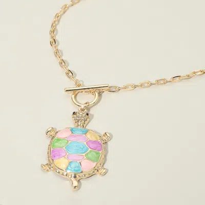 Fashnzfab Sea Turtle Pendant Toggle Necklace In Pink