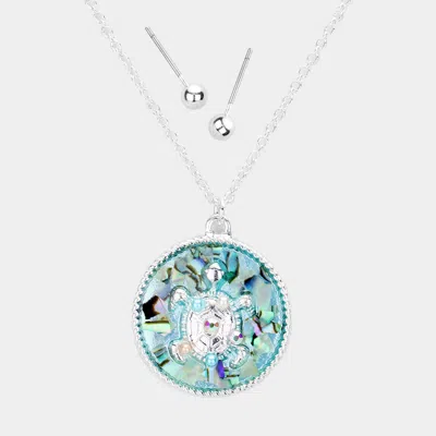 Fashnzfab Sea World Round Turtle Pendant Necklace In Metallic