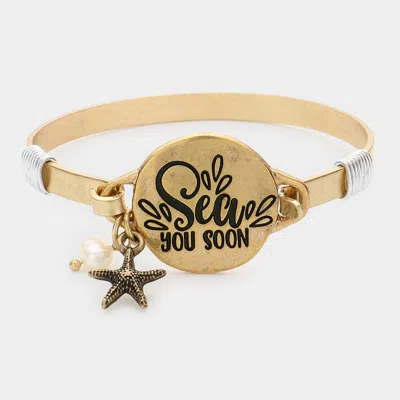 Fashnzfab Sea You Soon Message Starfish Charm Hook Bracelet Worn Gold In Multi