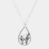 Fashnzfab Seahorse Accented Open Teardrop Pendant Necklace In Metallic