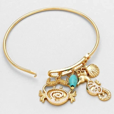 Fashnzfab Seahorse Charm Bangle Bracelet Turquoise, Gold, Silver