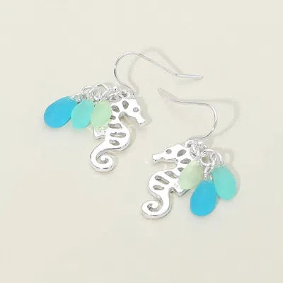 Fashnzfab Seahorse Sea Glass Charm Drop Dangle Earrings In Blue