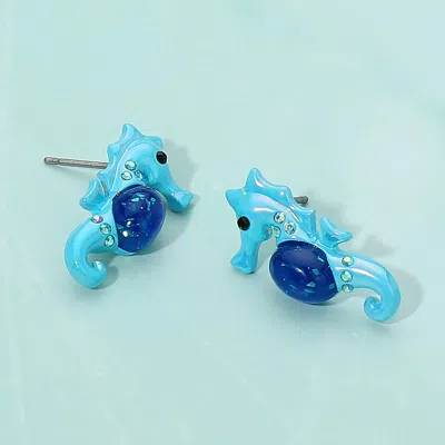 Fashnzfab Seahorse Stud Earrings - Blue, Turquoise