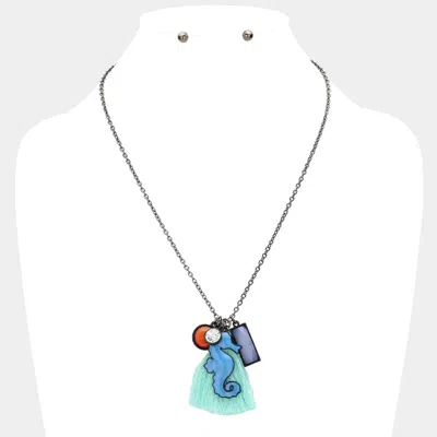Fashnzfab Seahorse Tassel Pendant Necklace In Multi