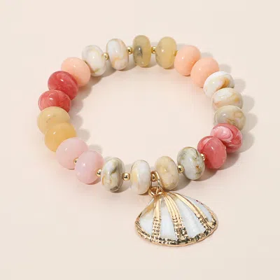Fashnzfab Seashell Charm Accent Resin Pebble Beaded Stretch Bracelet In Multi